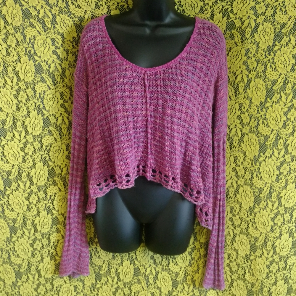 Free People Cropped Crochet Lightweight Knit Sweater